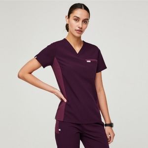 Figs Deep Purple Catarina Paneled Scrub Top